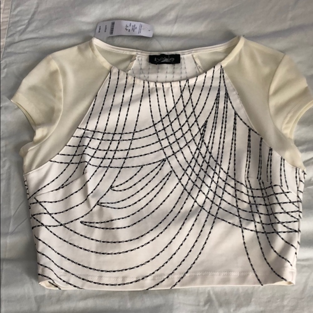 White/cream w/ black/silver detail Bebe crop top